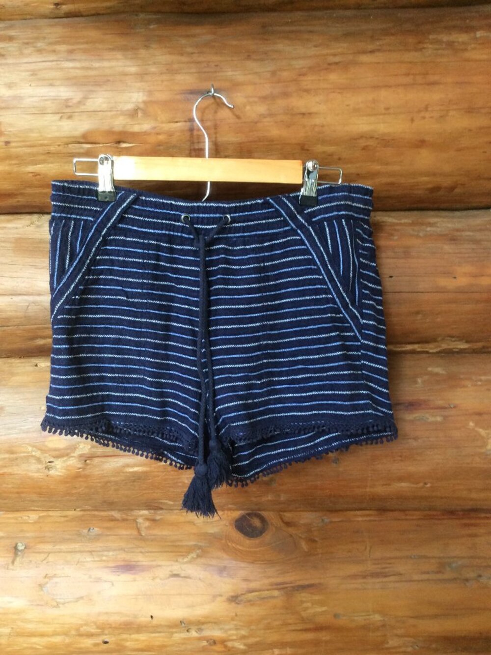 Rewind Linen Blend Blue White Striped Coastal Beachy Festival Shorts Size Medium